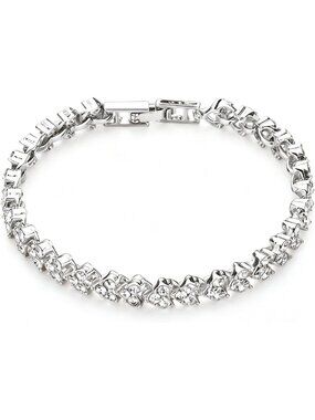 Elegant Rose Gold Tennis Bracelet for Women, Sparkling Cubic Zirconia, 7 Inch